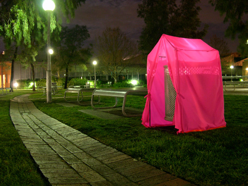 bin tent at night, RMIT Brunswick