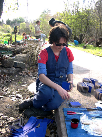 Cathy making blue objects
